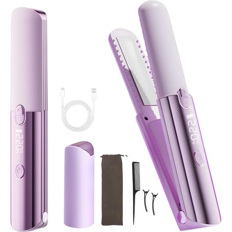 Lisseur et boucleur sans fil 3 en 1, mini lisseur avec batterie 5000 mAh pour une longue autonomie, température maximale de 220 °C, lisseur portable avec 7 niveaux de température, lisseur de voyage re (1/5)