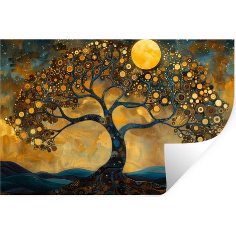 STICKER MURAL Arbre - Lune - Fleurs - Or - Art 60x40 cm (1/5)