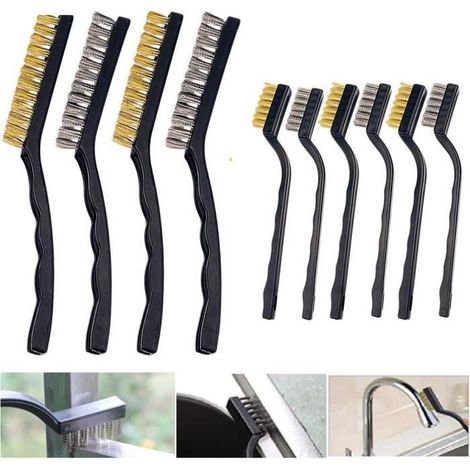 10pcs Brosses Métalliques WOVTE - Brosse en inox / laiton pour nettoyage des scories de soudage Rouille Peinture métallique (1/4)