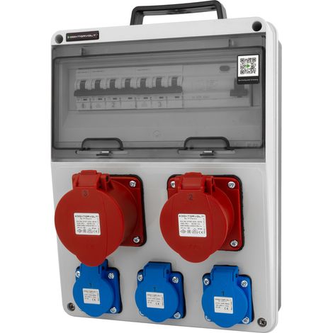 Coffret électrique de chantier 16 A, 32 A, CEE, 3 x 230 V, avec poignée de sécurité, Doktorvolt DV-8126-F (1/4)