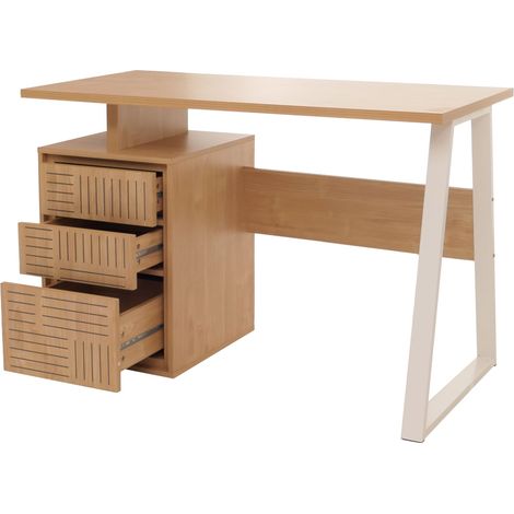 Scrivania HHG-903, da ufficio, pc computer da lavoro, cassetto, legno melaminico, 77x118x58cm, olmo naturale