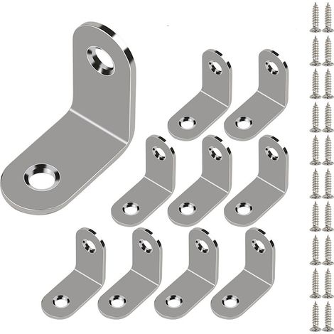 Paquete de 10 escuadras de acero inoxidable, escuadras de borde cuadrado (con tornillos), borde redondeado de 30 x 30 mm (1/5)