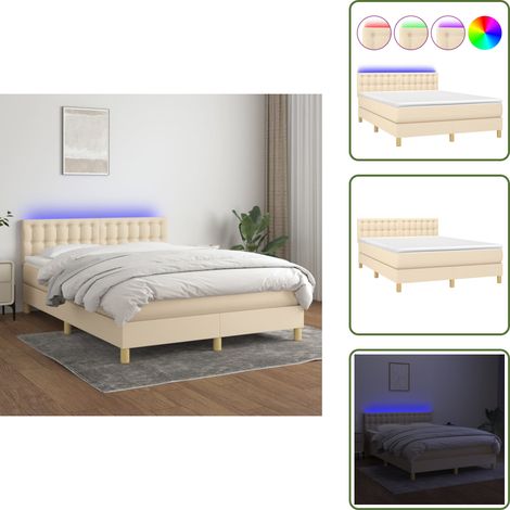 Cama con cabecero ajustable - vidaXL Cama box spring con colchón y LED tela crema 140x200 cm - Cama con tira LED
