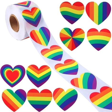 Lot de 500 autocollants en forme de cœur arc-en-ciel pour emballage de Saint-Valentin (1/4)