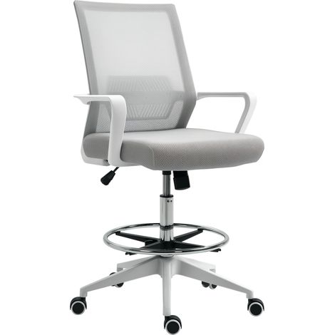 Vinsetto Fauteuil de bureau chaise de bureau assise haute réglable dim. 64L x 59l x 104-124H cm tabouret de bureau pivotant 360° maille respirante gris et blanc