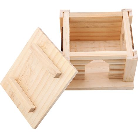 Maisonnette plate en bois naturel pour hamster, rat ou souris, avec toit plat, pour petits animaux de compagnie (1/5)