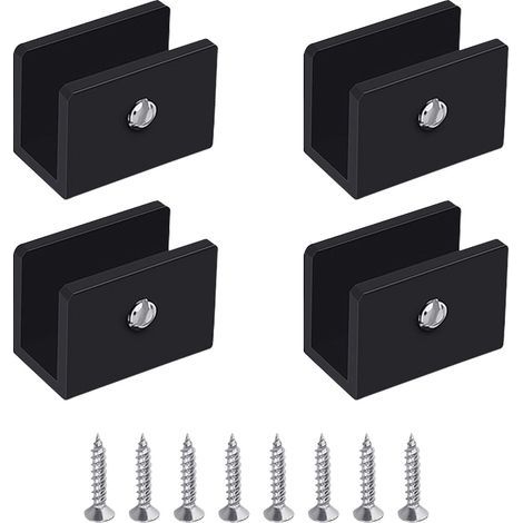 Pince à Verre, 4 Pièces de Support d’Étagère en Verre, Support Tablette Verre Noir, Fixation Tablette Verre Réglable, en Alliage d'Aluminium, Pour Verre de 8 à 10 mm d'Épaisseur (1/5)