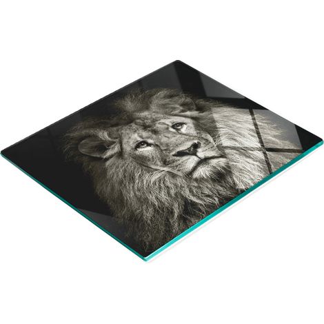 Planche décorative en verre avec lion graphique pour présenter des amuse-gueules 60x52 cm (1/5)