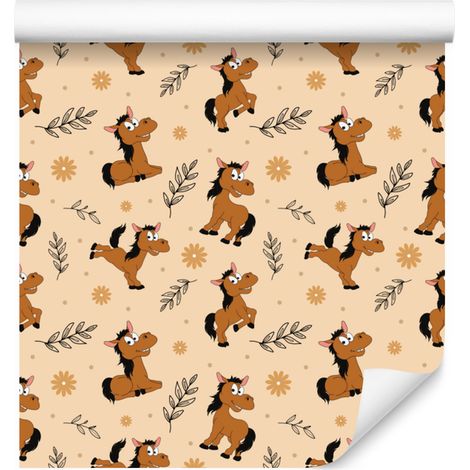 Pferde-Tapete in Creme und Beige für Wohn- und Schlafzimmer, 50 x 1000 cm (1/5)