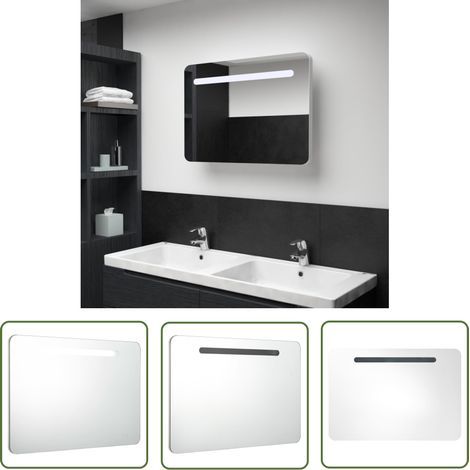 The Living Store Armoire de salle de bain à miroir LED 80x9,5x55 cm - Meuble De Salle De Bain - Armoire De Salle De Bain - Miroir LED - Éclairage De Beauté - Rangement Salle De Bain (1/5)