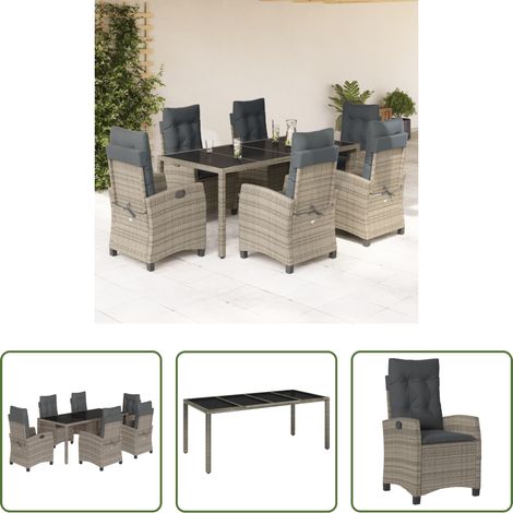 Chaise de jardin - Ensemble à manger de jardin et coussins 7 pcs gris rotin (1/5)