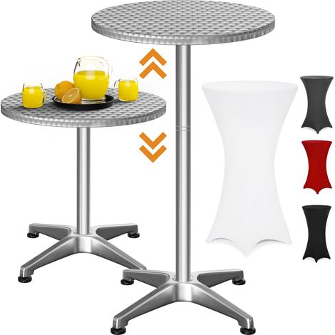 CASARIA® Table Basse Mange debout en Aluminium - Table à Manger et Meuble Cuisine - Hauteur Réglable 70-115 cm, grand Plateau 60 cm, 4 Pieds Stables, Résistante aux Intempéries, Housse Incluse Blanc (1/5)