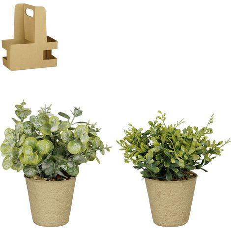 Mica Decorations Kunstpflanze Kräuter im Topf grün Ø 9 x 16 cm- 2 Stück Pflanze