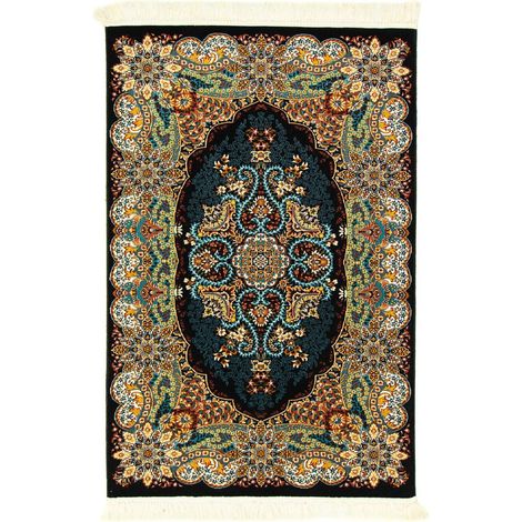 Tapis persan Ahu  - 150x100cm, Rectangular - 100% Acrylique - Tissé - Noir