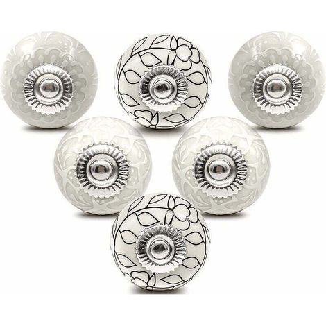 Bouton de Meuble Porcelaine Poignee Commode Ceramique Boutons de Porte Vintage pour Placard Tiroir (6 Pièces)