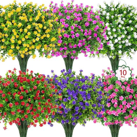 Fleurs Artificielles - Lot de 10 Bouquets - Résistantes UV Extérieur - Eucalyptus Arbustes Verts - Déco Jardin Maison (1/5)