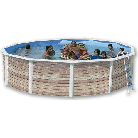 Kit piscine hors-sol acier Toi PINUS ronde Ø5.50 x 1.20m décor bois (1/4)