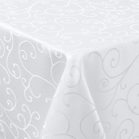 Nappe damassée lavable rectangulaire 140x240 cm Blanc avec motif jacquard