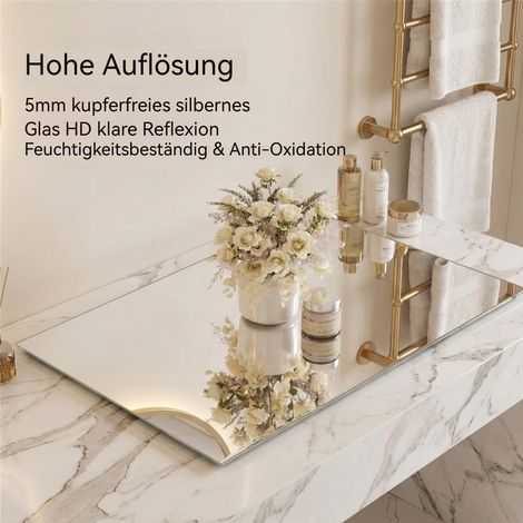 Miroir mural salle de bain 60x100cm, glace rectangulaire à fixer au mur, miroir de toilette design, grand miroir suspendu pour salle d'eau (1/5)