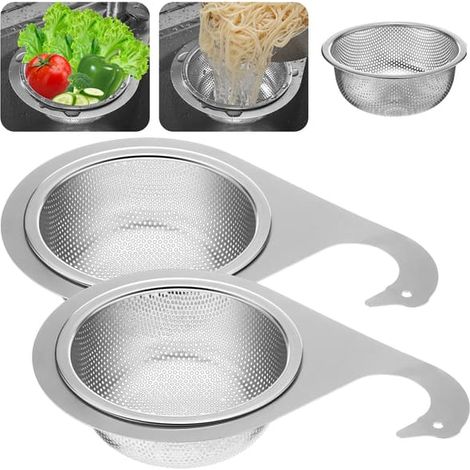 Lot de 2 passoires d évier suspendues en acier inoxydable passoire multifonctionnelle et filtre à déchets alimentaires avec vidange rapide accessoires cuisine . (1/5)