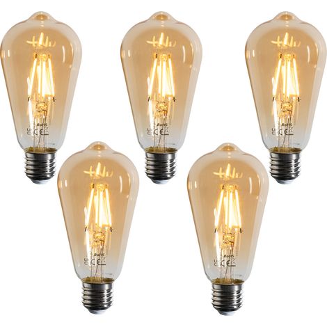 LUEDD Set di 5 lampadine a filamento LED E27 dimmerabili ST64 oro 4,5W 450 lm 2200K