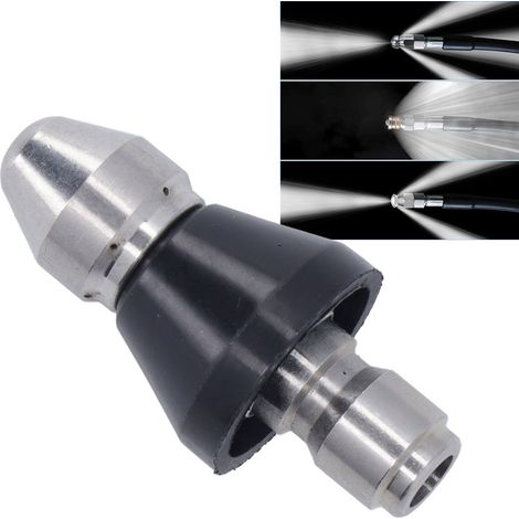 Buse de vidange pour nettoyeur haute pression 5000 PSI, mini buse de vidange compacte et durable, tuyau de vidange haute pression, buse à point central - 1 trou avant, 6 trous arrière (1/5)