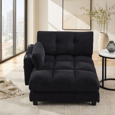 Sillón relax negro de pana, 140 x 112 x 81 cm, con USB, portavasos y bolsillo lateral HAVRYA (1/5)