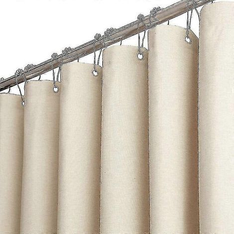 Rideau de douche extra long 180 x 240 cm en tissu texturé lin résistant, avec 12 crochets en plastique, en polyester de luxe pour grands hôtels. (1/4)