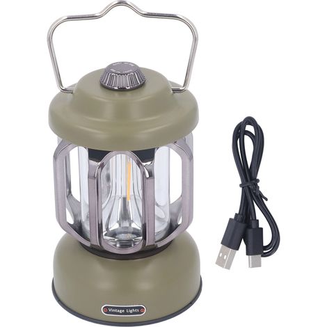 Lanterne Camping Rechargeable USB-C Étanche 3 Modes LED Vintage Vert ABS 1800mAh avec Crochet pour Tente Jardin Terrasse (1/5)