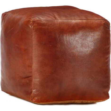 vidaXL Pouf 40 x 40 x 40 cm Brun roux Cuir véritable de chèvre (1/4)