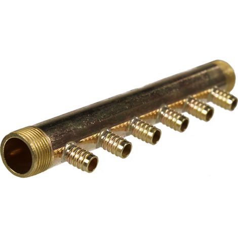 Collecteur 3/4" (20/27) Mâle-Mâle 6 piquages à Glissement pour tube PER diamètre 12 compris 6 bagues de 12 (1/4)
