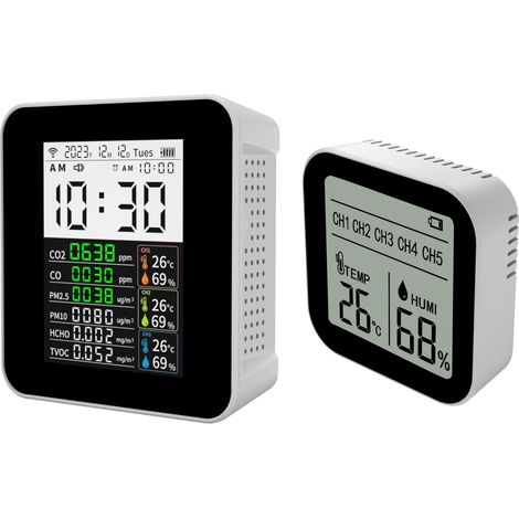 Eosnow Détecteur de qualité de l'air 16 en 1 CO2 TVOC HCHO PM2.5 PM10 PM1.0 Moniteur intelligent de température d'humidité Surveillance des données en temps réel Écran d'affichage 2,8 TFT