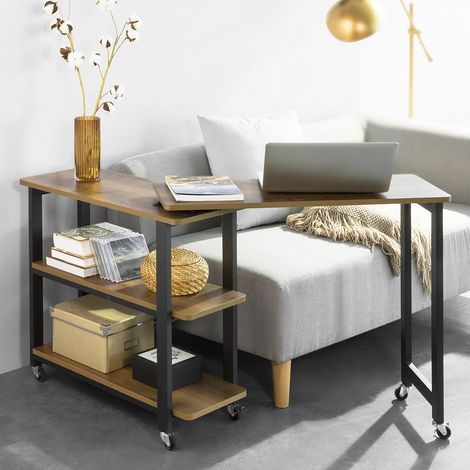 SoBuy Tavolino da caffè con ruote Tavolini Comodino Piccolo, Scrivania ad angolo Consolle Porta Stampante, L133xP69xA30cm, Marrone scuro FWT83-PF (1/5)
