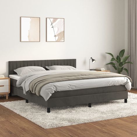 Sommier à lattes de lit et matelas Gris foncé 160x200cm Velours (1/5)