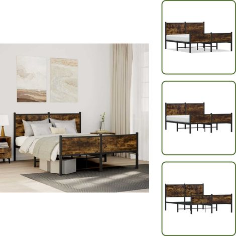 Letto con doghe in metallo - vidaXL Giroletto senza Materaso in Metallo Rovere Fumo 150x200 cm - Letto con spazio sottostante