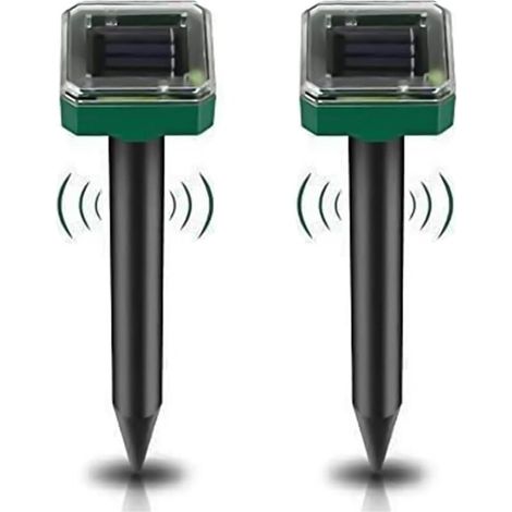 Lot de 2 répulsifs anti-taupes à énergie solaire pour jardin, répulsif antiparasitaire étanche IP65 pour gopher, campagnol et serpent – ​​Répulsif animal haute sensibilité pour pelouse, jardin, cour