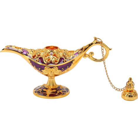 Lampe orientale vintage en alliage de zinc, décoration de mariage et fête, dorée et violette, lumière à voeu, accessoire de costume (1/5)