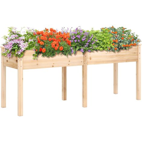 Fioriera Rialzata in Legno con Gambe, Aiuola con Pannello Divisorio e Fori di Drenaggio, per Fiori, Erbe Aromatiche, Verdure, Frutta, 184 x 58 x 77 cm, Naturale (1/5)