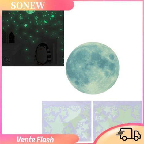 Autocollant Mural Lumineux - Planète Étoile Scintillante - Pour Chambre Salle D étude Balcon Extérieur - 3 Pièces (1/5)