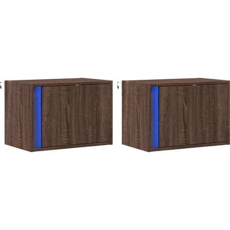 Set di 2 comodini da parete con luci LED 50 x 31 x 35 cm in legno ingegnerizzato marrone DEC036136