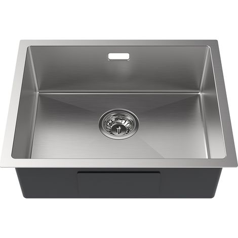 55 x 44 cm Lavello da Cucina 1 Vasca in Acciaio Inox Spazzolato Lavandino Cucina con Troppopieno e Sifone, Senza Piombo, Protezione Ambientale (1/5)