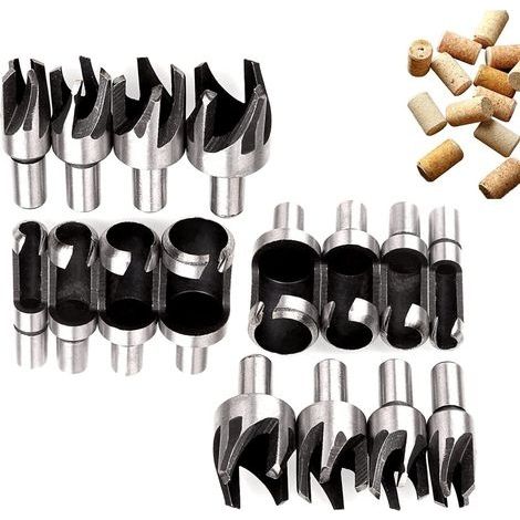 Fraise Bouchonner Bois, 16 Pièces Coupe-foret Tenon Acier Carbone, Ensemble Perceuse Conique de Griffe Mèche à Bouchon 6mm/10mm/13mm/16mm (1/5)