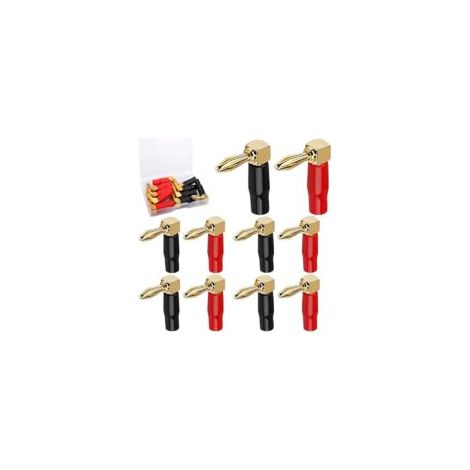 10 conectores banana en ángulo de 90° – Conectores de audio chapados en oro de 24 quilates para amplificadores, altavoces y receptores AV. - Crezuo