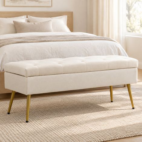 Sitzbank 102/35/43 cm in Beige, mit Stauraum und gepolstertem Deckel (1/5)
