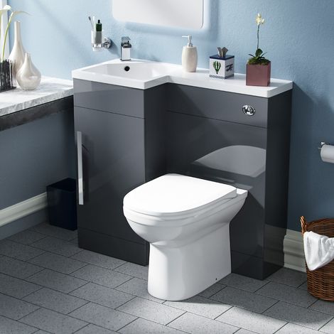 Raven LH 900mm Vanity Basin Unit, WC Unit & Welbourne Back to Wall Toilet Grey (1/5)