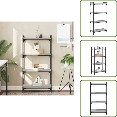 The Living Store Bibliothèque à 4 niveaux sonoma gris 60x30x120 cm - Bibliothèque Murale - Bibliothèque Design - Étagère Moderne - Meuble Rangement - Bibliothéque Industrielle (1/5)