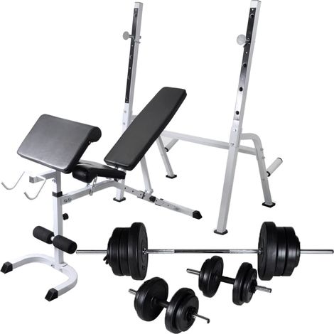 vidaXL Panca Multifunzione con Bilanciere e Set di Manubri 60,5 kg