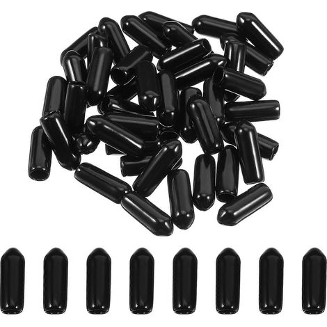 100 embouts de protection de filetage en PVC souple, noirs, pour tubes, tiges, boulons et fils électriques, 4,5 mm. (1/4)