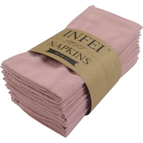Serviettes de Table en Tissu de Couleur Unie, Lot de 12 (16,9 x 16,9 Pouces), Serviette de Table de Cuisine en Coton réutilisable, pour Les fêtes, l’hôtel et la Maison (Rose poudré) (1/5)