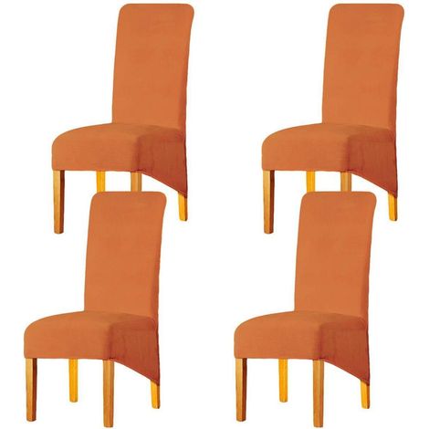 Housses de chaise de salle à manger extensibles en velours orange, lot de 4, grande taille (1/5)